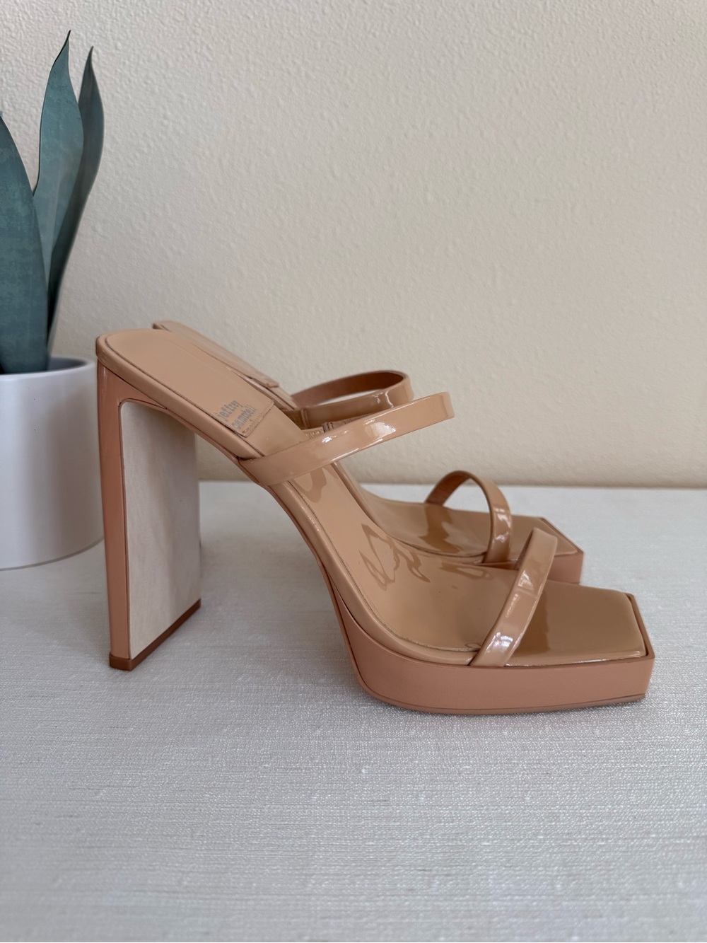 New Jeffrey Campbell Patent Square-Toe Nude High Heel Sandals